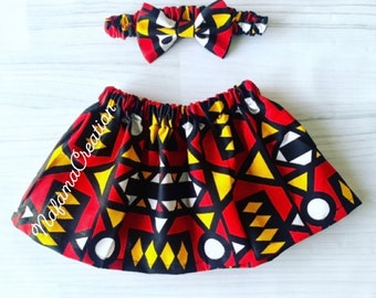 Ankara skirt/ African Print Girl skirt set/ Ankara Girl skirt/ Kente Headband/ Ankara Headband/ Purple Kente skirt set