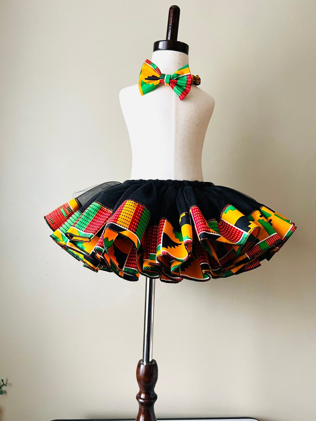 Tutu Skirt, Girl Skirt, African Print Skirt, Kente Skirt, Ankara Tutu Skirt With Headband, Green