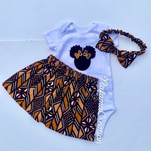 African Print/Ankara/ Baby girl African Outfit Set / Embroidered Outfit / african Print skirt/ Ankara headband/ girl Afro outfit