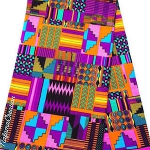 African Print Fabric by the yard/ Ankara fabric/Kente fabric/Purple Kente/ 100% Cotton