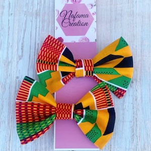 Ankara Hair clips, African print barrettes set of 2 , green yellow kente