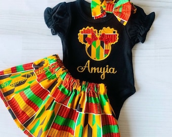 African Print/Ankara/ Baby girl African Outfit Set / Embroidered Outfit / african Print skirt/ Ankara headband/ girl Afro outfit