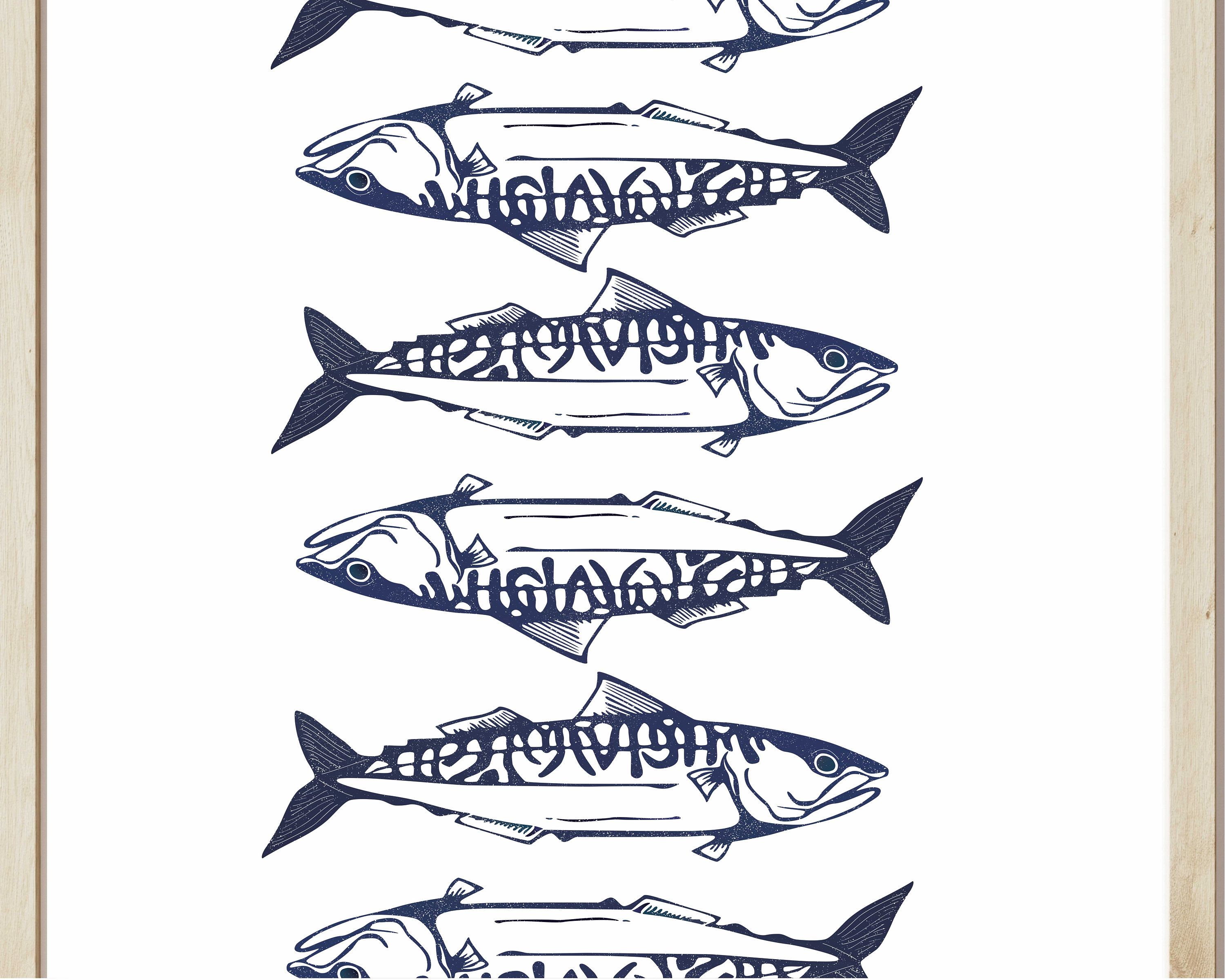 Mackerel Print in Blue Stencil Kitchen Print Fish Print Etsy UK