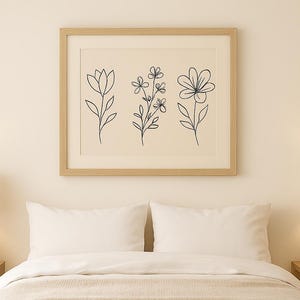 Estampa floral com linhas botânicas – Arte de parede botânica minimalista, desenho de flores, download digital moderno em 6 tamanhos, 300 DPI