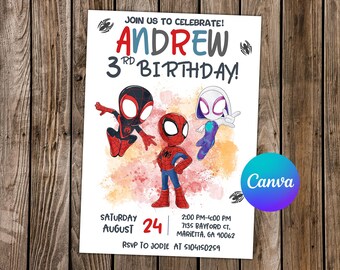 Spidey and his Amazing Friends Invitation Spidey Invitation Spidey Birthday Party Spidey Editable Invitation Spidey Digital Card