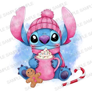 Stitch Christmas Watercolor PNG Christmas PNG Stitch Sublimation PNG Stitch Santa png Cute Stitch Christmas png