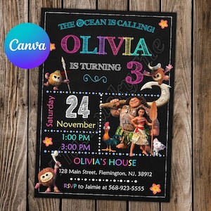 Moana Invitation Moana Birthday Moana Party Moana Editable Invitation Moana Digital Card