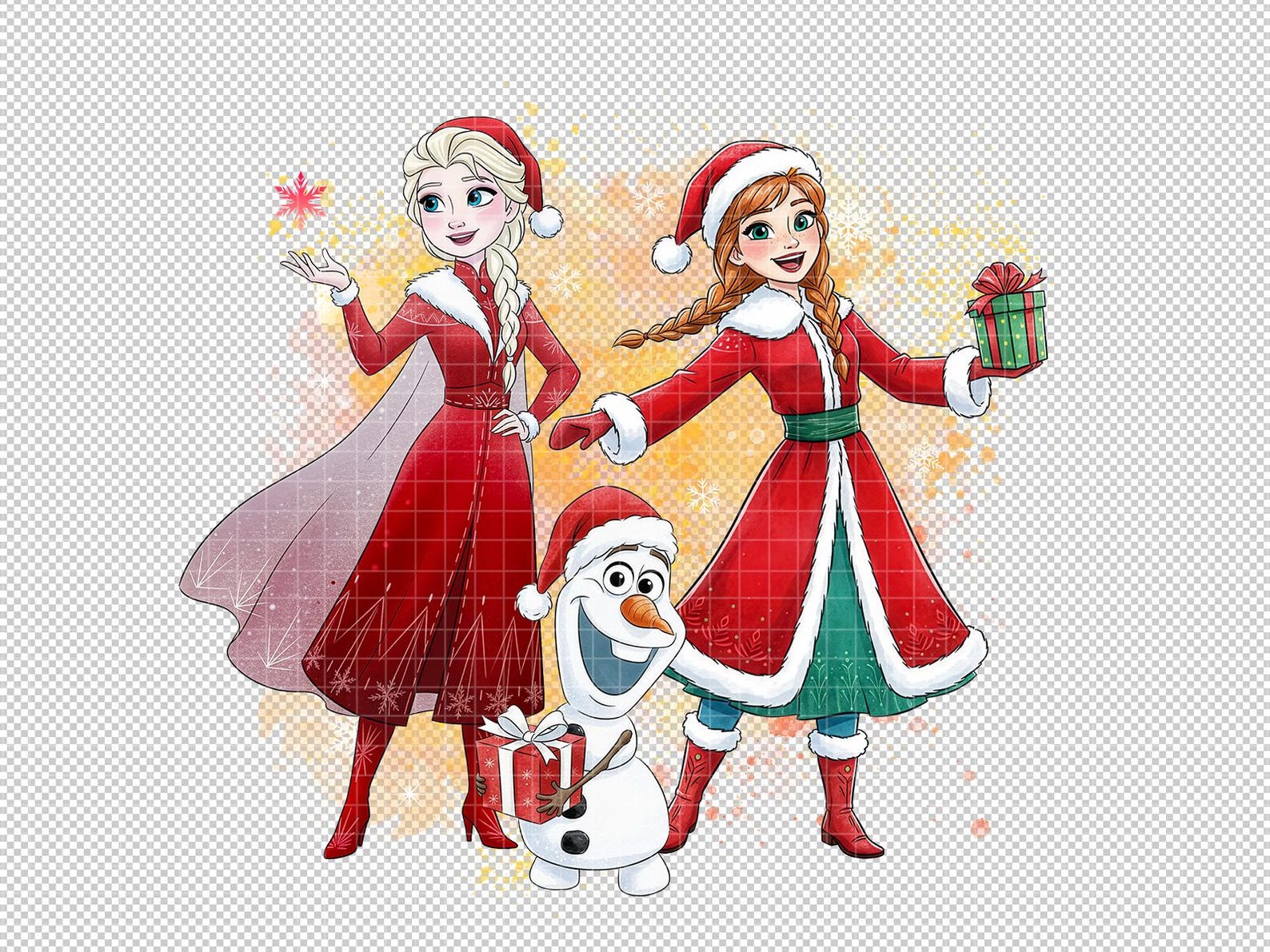 Frozen Christmas Watercolor PNG, Anna Christmas, Princess Christmas PNG