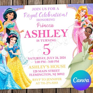 Princess Invitation Princess Birthday Princess Party Princess Editable Invitation Princess Digital Card