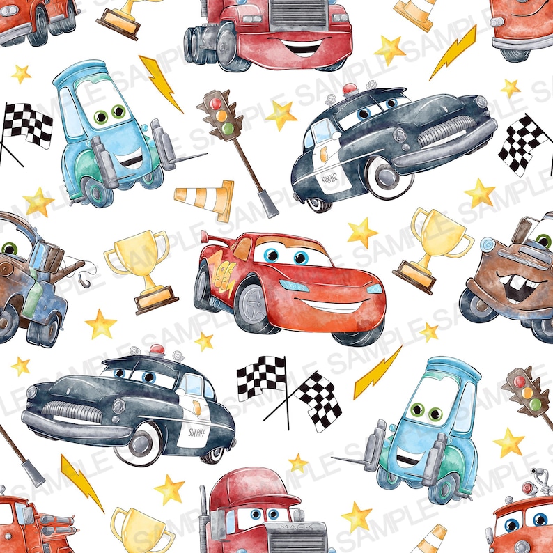 Cars Seamless Pattern Cars Pattern McQueen Digital Pattern Cars Digital Pattern Cars Watercolor Background Pattern image 1