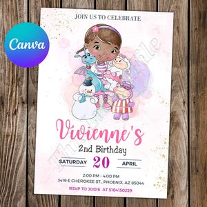Doc McStuffins Invitation Doc McStuffins Birthday Doc McStuffins Party Doc McStuffins Watercolor Editable Invitation Digital Card
