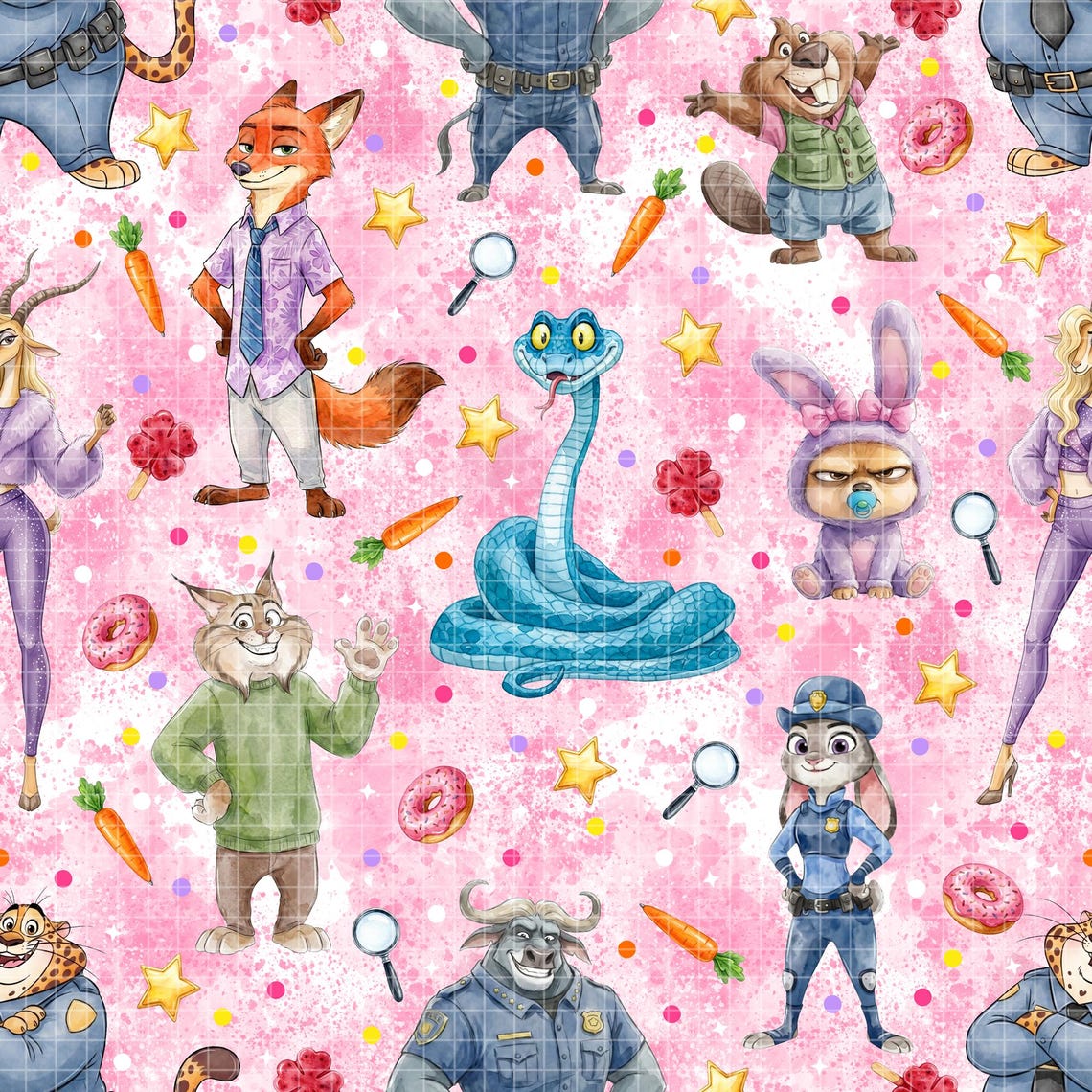 Zootopia Seamless Pattern, Cute Bunny Fox Digital Paper, Pink ...