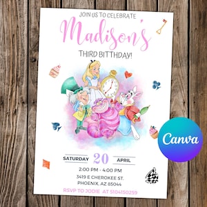 Convite Alice no País das Maravilhas Convite de Aniversário Alice no País das Maravilhas Festa Alice no País das Maravilhas Cartão Digital Alice no País das Maravilhas