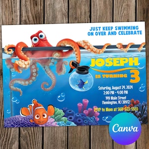 Finding Nemo Invitation Finding Dory Birthday Finding Nemo Party Finding Nemo Editable Invitation Finding Nemo Digital Card
