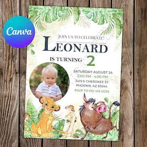 Convite rei leão rei leão aniversário rei leão festa leão rei aquarela convite editável rei leão cartão digital
