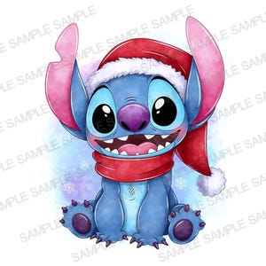 Stitch Christmas Watercolor PNG Christmas PNG Stitch Sublimation PNG Stitch Santa png Cute Stitch Christmas png