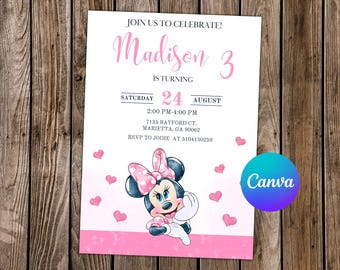 Minnie Maus Einladung Minnie Maus Geburtstag Minnie Maus Party Minnie Maus bearbeitbare Einladung Minnie Maus Digitale Karte