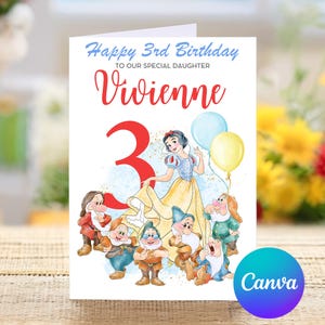Joyeux 3e anniversaire à notre fille spéciale, carte de troisième anniversaire personnalisée Blanche-Neige, joyeux troisième anniversaire, jolie carte