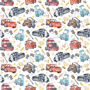 Cars Seamless Pattern Cars Pattern McQueen Digital Pattern Cars Digital Pattern Cars Watercolor Background Pattern image 2