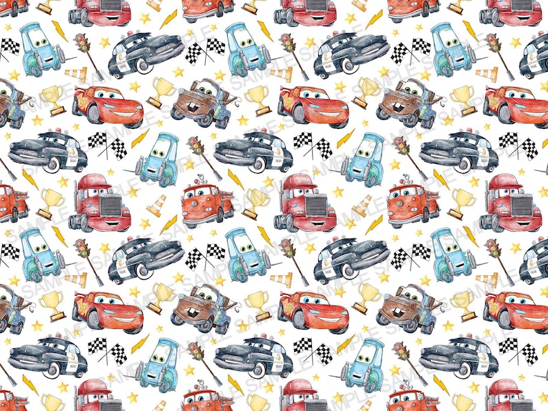 Cars Seamless Pattern Cars Pattern McQueen Digital Pattern Cars Digital Pattern Cars Watercolor Background Pattern image 2
