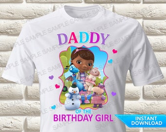 Transferencia termoadhesiva de Doctora Juguetes: Papá de la cumpleañera, Transferencia termoadhesiva de Doctora Juguetes, Transferencia termoadhesiva para camiseta de cumpleaños de Doctora Juguetes