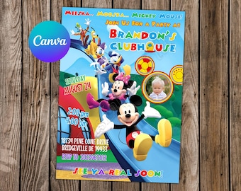 Invitación de la Casa Club de Mickey Mouse Invitación de Mickey Mouse Cumpleaños de Mickey Mouse Fiesta de Mickey Mouse Invitación editable de Mickey Mouse