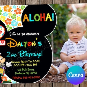 Invitación de luau de Mickey Mouse Invitación de Mickey Mouse Cumpleaños de Mickey Mouse Fiesta de Mickey Mouse Invitación editable de Mickey Mouse