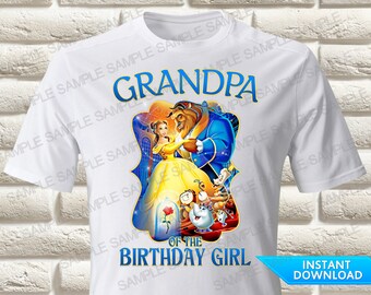 Transferencia de plancha para el abuelo de la cumpleañera de La Bella y la Bestia, transferencia de plancha para el abuelo de la cumpleañera de La Bella y la Bestia, transferencia de plancha para la camiseta de Bella.