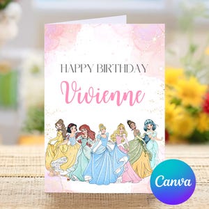 Feliz aniversário princesa, cartão de aniversário princesa, cartão de aniversário princesa aquarela, cartão fofo, cartão personalizado