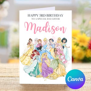 Happy 3rd Birthday to a Special Daughter, Princess Personalized Third Birthday Card, Happy Third Birthday, Cute Castle Card