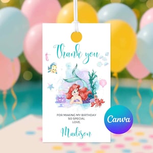 リトルマーメイド サンキュータグ アリエル 誕生日 サンキュー リトルマーメイド 水彩画 記念品タグ アリエル サンキューギフト