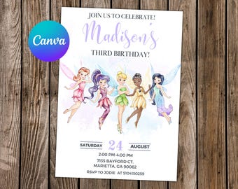 TinkerBell Invitation TinkerBell Birthday Invitation TinkerBell Party TinkerBell Watercolor Editable Invitation TinkerBell Digital Card