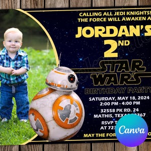Star Wars Invitation BB8 Invitation Star Wars Birthday Star Wars Party Star Wars Editable Invitation Star Wars Digital Card