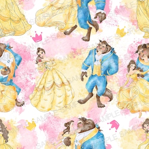 Beauty and the Beast Seamless Pattern Princess Belle Pattern Princess Belle Digital Pattern Princess Belle Watercolor Background Pattern