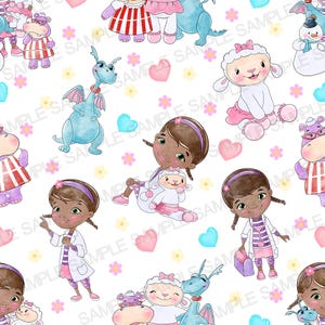 Doc McStuffins Seamless Pattern Doc McStuffins Pattern Doc McStuffins Digital Pattern Doc McStuffins Watercolor Background Pattern