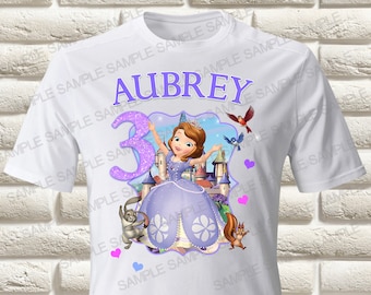 Estampado termoadhesivo de Sofía la Primera, Estampado termoadhesivo de Sofía la Primera para niña en su cumpleaños, Camiseta de cumpleaños de Sofía la Primera con estampado termoadhesivo, Camiseta de Sofía la Primera
