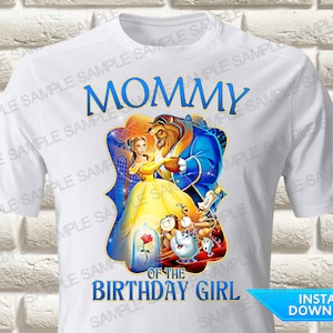 Transferencia de plancha para mamá de la cumpleañera de La Bella y la Bestia, Transferencia de plancha para mamá de la cumpleañera de La Bella y la Bestia, Transferencia de plancha para mamá de Bella, Camiseta de Bella
