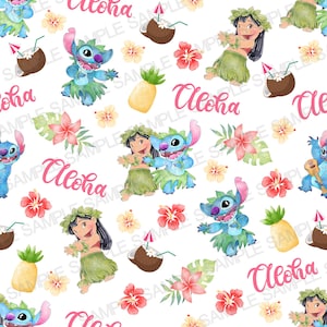 Lilo e Stitch Seamless Pattern Lilo Aloha Seamless Pattern Stitch Luau Digital Pattern Stitch Watercolor Background Pattern