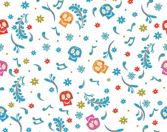Coco Sugar Skull Seamless Pattern, Digital Paper PNG, Dia de los Muertos Music, Kids Fabric Print, Instant Download