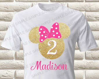 Transferencia termoadhesiva dorada de Minnie Mouse para camiseta de cumpleaños de Minnie Mouse (solo digital)