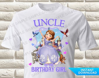 Transferencia para planchar de Sofía la Primera, tío de la cumpleañera, transferencia para planchar de Sofía la Primera, camiseta de cumpleaños de Sofía la Primera, camiseta de Sofía