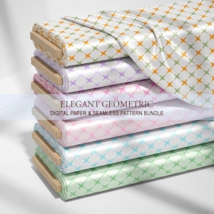 Paquete de papeles digitales geométricos elegantes, patrón de celosía en tonos pastel sin costuras, fondo de estrella de diamante, diseño básico de tela.