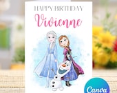 Happy Birthday Frozen, Frozen Birthday Card, Olaf Watercolor Birthday Card, Cute Card, Personalized Card