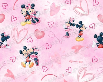 Mickey Mouse Valentines Day Seamless Pattern Minnie Mouse Hearts Digital Pattern Mickey Mouse Watercolor Background Pattern