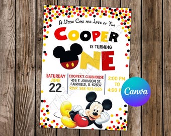 Micky Maus Einladung Micky Maus Geburtstag Micky Maus Party Micky Maus bearbeitbare Einladung Digitale Karte