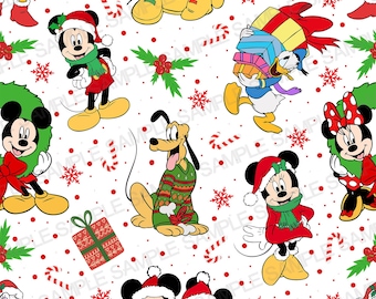 Patrón navideño sin costuras de Mickey Mouse Patrón digital de Minnie Mouse Feliz Navidad Patrón de fondo de Mickey Mouse