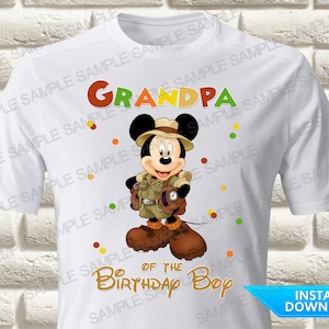 Safari Mickey Mouse opa van de jarige opstrijkbare overdracht, Safari Mickey Mouse opstrijkbare overdracht, Mickey Mouse shirt opstrijkbare overdracht