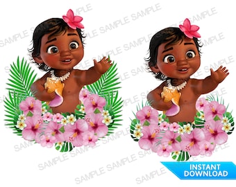 Clipart de Moana bebé, transferencia de plancha para camiseta de cumpleaños de Moana bebé (solo PNG)