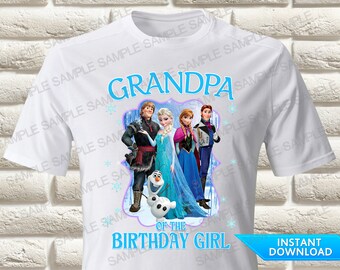La reine des neiges Grand-père de la fille qui fête son anniversaire, fer sur transfert, fer sur le transfert congelé, chemise d'anniversaire la Reine des neiges Fer sur transfert, chemise la reine des neiges