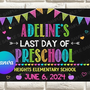 Preschool Graduation Sign Personalized, Girl Preschool Graduate, Last Day of Preschool Sign, Photo Prop, School Chalkboard, Printable